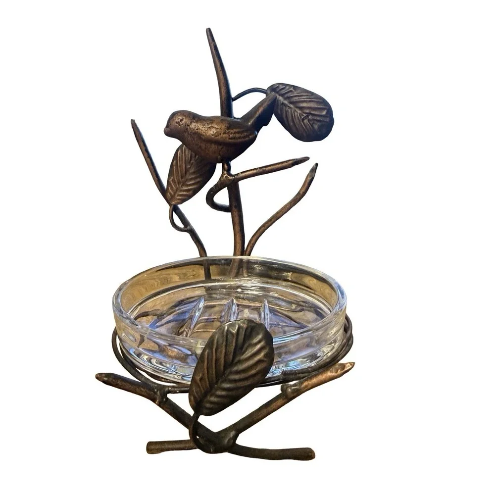 Decorative Distressed Metal Bird In Nest Soap Dish Holder / Bowl
